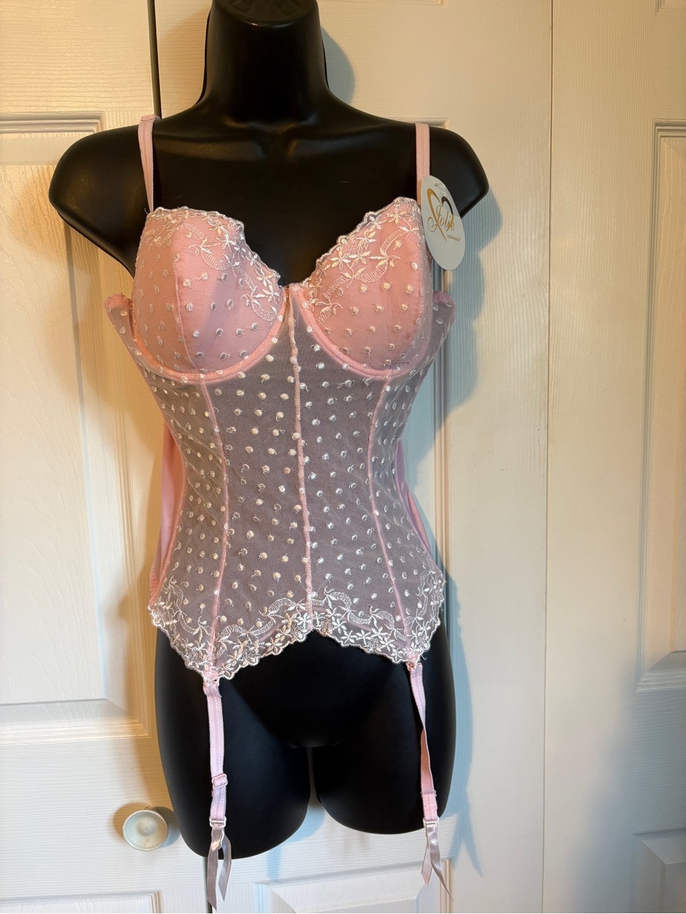 Jolie Pink Lace Underwire Bustier with Garters